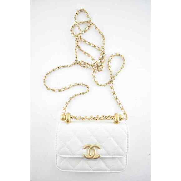 Chanel 21A White Mini Flap Coin Purse With Chain Handle Shoulder Crossbody Bag - Picture 2 of 12